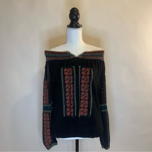 MM Couture By Miss Me Black Embroidered Sheer 100% Silk Top Size Medium - Picture 3 of 14